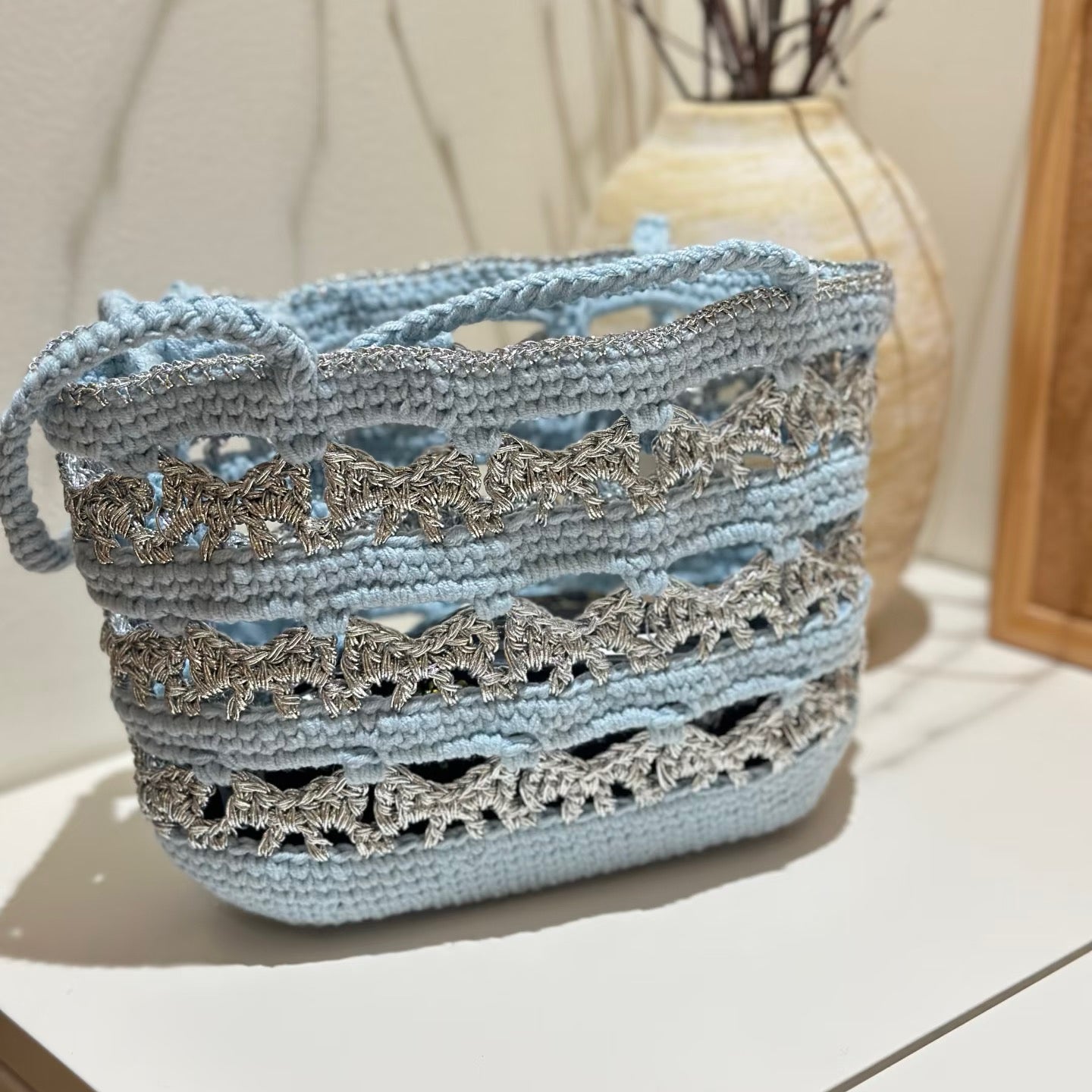 Silver butterfly blue wave bag